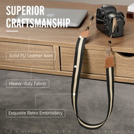 MoKo Camera Strap, Cotton Woven Camera Strap, Adjustable Universal Neck & Shoulder Strap for Video Camcorder, Binoculars, and Nikon/Canon/Sony/Minolta/Panasonic/SLR/DSLR Digital Cameras, Black & Beige