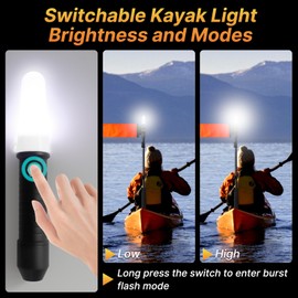 Viswiker 360 Degree Kayak LED Lights with Retractable Pole and Orange Visibility Flag, Waterproof Navigation LED Light for Night Kayaking Fishing Paddling, Kayak Accessories