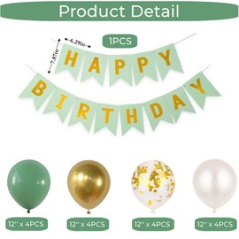 Gidobo Happy Birthday Banner for Women Girls, Sage Green Birthday Party Decorations with 16pcs 12" Latex Balloons Bunting for Birthday Party Supplies