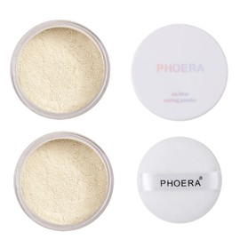 2 Pack PHOERA Setting Powder,Control Oil Brighten Skin Color Cover Blemish Whitening Face Makeup Lasting,Velour Powder Puff (101 Translucent)