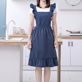 Kitchen Apron with Shoulder straps Waterdrop Resistant Cotton Apron for Women with Pockets Cooking Apron Mother's Gift (blue)