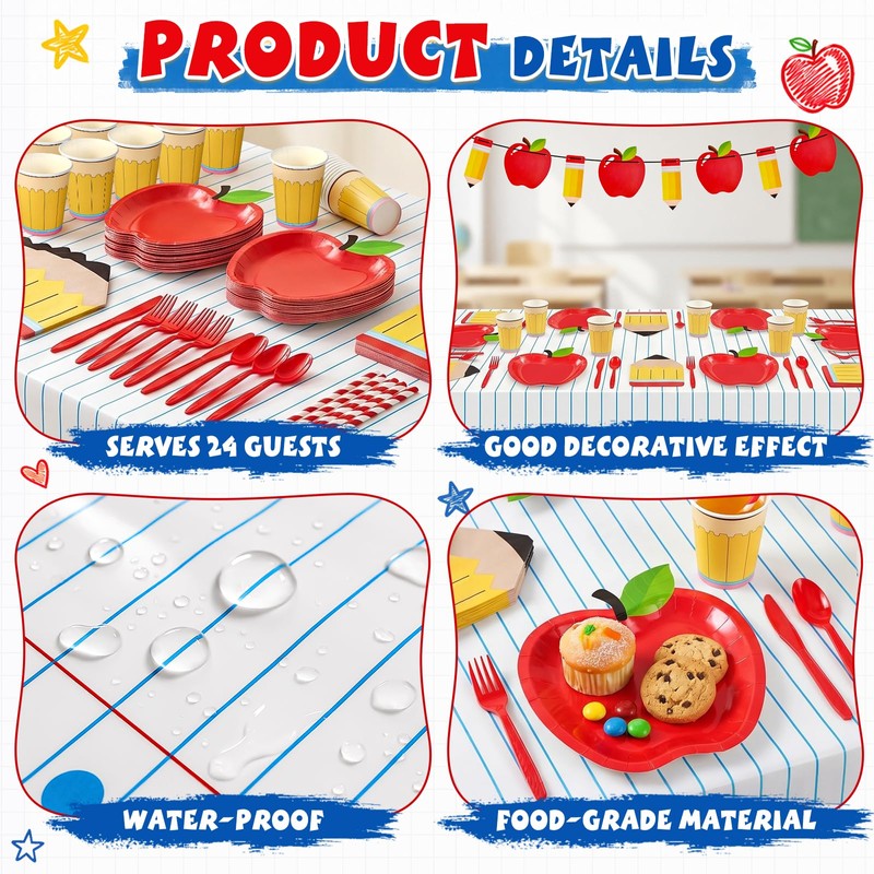 ComfyKit 171PCS Back to School Party Supplies,School Tableware Set