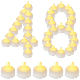 Yakpo - Paquete de 48 luces LED flotantes impermeables para té, sin llama, funciona con pilas, velas para exteriores, velas votivas LED de agua blanca a granel para centro de mesa de boda, florero