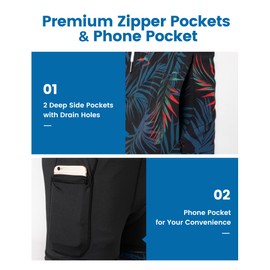 MaaMgic 5" Mens Swim Shorts with Compression Liner 4-Way Stretch Bathing Suit Swimming Shorts with Pockets,5.5 Black Palm,L