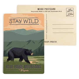 Blue Ridge Mountains, Virginia, Bear and Mountains (4x6 Birch Wood Postcards, 2-Pack Stationary, Rustic Home Wall Decor)