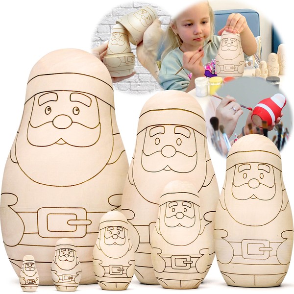 AEVVV Unfinished Christmas Nesting Dolls Blank Set 7 pcs -