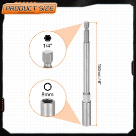 HARFINGTON 5pcs Nut Driver Drill Bit 8mm Metric Impact Socket 1/4" Hex Shank 6" (150mm) Extra Long 6-Point Sockets Quick-Change CR-V Steel Bolt Setter for Power Drill Drivers