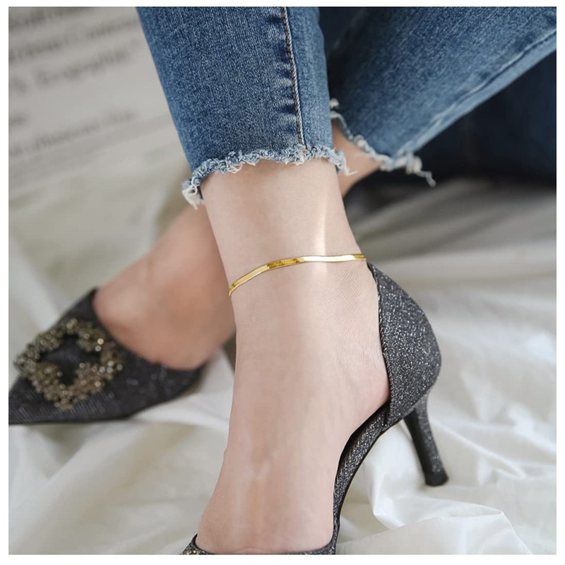 Women's Anklet, Gold, Fine, Snake Chain, Stainless Steel, Hypoallergenic, Friends,