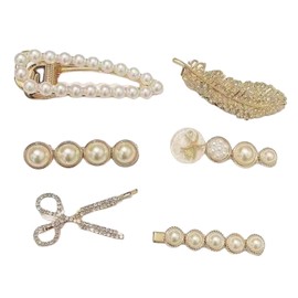 6Pcs Pearl Hair Clips Rhinestone Hairpin Clip Bangs Side Clip for Women and Girls Bridesmaid Elegant Gold Alligator Hair Clips Crystal Scissor Bobby Hair Pin Diamond Feather Hair Accessories