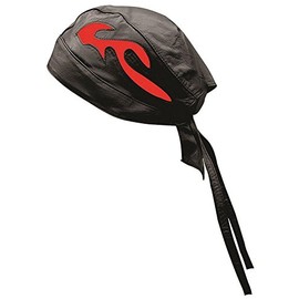 Riparo Unisex Leather Motorcycle Head Wrap and Skull Cap (Black/Red)