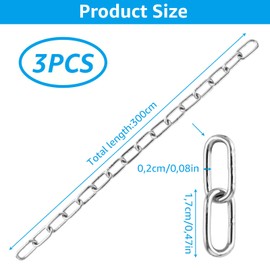 VIDETOL 3 Pieces Stainless Steel Chain, 3 m Metal Chain Steel Chain, 2 mm Stainless Steel Chains, Link Chain for Swing Chain, Garage Doors, Lamp Chain