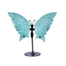 JIC Gem Chevron Amethyst Crystal Butterfly Art Decorative Healing Crystal Slices Carved Angel Wings with Silver Stand Office Home Decor Reiki Gifts (1pair, 10cm), 3-4 inch