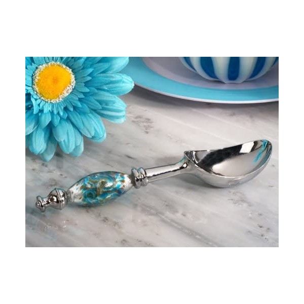 FavorOnline Stunning Murano art silver and teal ice cream scoop From