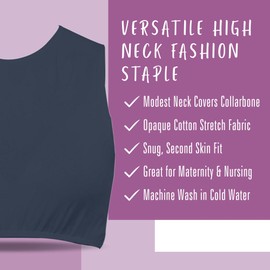 Kosher Casual Women's Modest High Neck Cropped Layering Shell - Cotton Spandex Full Shoulder Sleeveless Tank Small Light Heather Beige