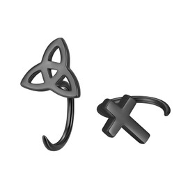 Asymmetric Cross and Celtic Knot Open Hoop Earrings Black Gun Plated Over 925 Sterling Silver Korean Piercing Earrings Dainty Half Open Hook Earrings Jewelry for Teen Girls Birthday Anniversary FE196K