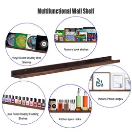 AZSKY 36 Inch Wall Mounted Floating Shelves for Home Decoration,Picture Display Wall Ledge Shelf for Bedrooms,Office,Living Room, Kitchen, Deep Walnut Wood Wall Shelf,3 Same Sizes