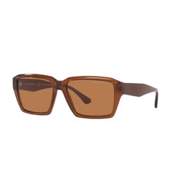 Emporio Armani Men's EA4186 Rectangular Sunglasses, Shiny Transparent Brown/Brown, 58 mm
