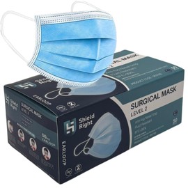 Shield Right Level 2 Surgical Face Masks 50 Pack – 3-Ply Disposable Masks with Latex-Free Earloops and Adjustable Nose Bridge