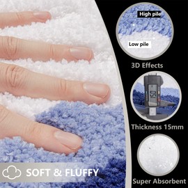 Bathroom Rugs Soft Non Slip Blue Gradient Irregular Shape Scalloped Bath Rugs Luxury Microfiber Absorbent Washable Small Rug Cute Aesthetic Preppy Bath Mats for Bathroom Floor Door Mat Shower 20”x32”