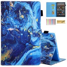 Dteck for Fire HD 8 Tablet Case (8th/7th/6th Generation-2018/2017/2016 Release) 8", Cute Folio Case with Auto Sleep Wake & Stand Function, Card Slots, PU Leather Protective Slim Cover, Blue Marble