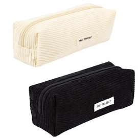 SI SEN Pencil Case Corduroy Pencil Case for Teenagers Washable Pencil Case Suitable for Boys and Teenage Girls (Black + White), Black and Cream, No