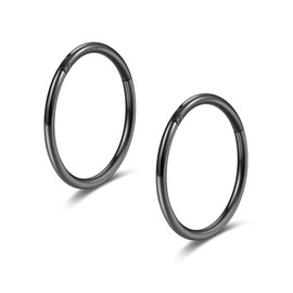 Nose Ring Black Hinged 20 g 18 g 16 g Nose Piercing Ring 6 mm - 16 mm Septum Ring Clicker Piercing Set, Stainless Steel, No gemstone