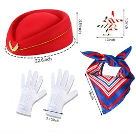 VANTOBEST 6PCS Flight Attendant Costume Accessories Womens Stewardess Air Hostess Cosplay Costume with Air Hostess(Red)