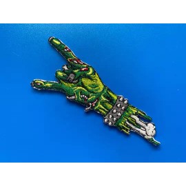 The patch bunker Zombie Hand Rock On 4-Inch Embroidered Iron-On Patch – Green Undead Accessory