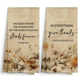 Sviojuce Christian Pumpkin Floral Kitchen Towels Decorative 16x24 Set of 2, Bible Verse Dish Towels Cloths Dishcloths Tea Towel Gifts for Women, Vintage Fall Bathroom Kitchen Hand Towel Decor