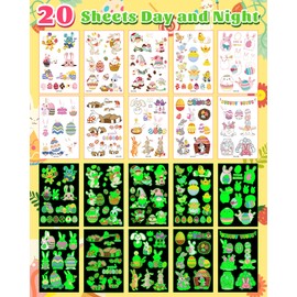 Greingways 110 Styles Easter Tattoos Party Favors for Kids, Luminous Temporary Tattoos Stickers, Egg Decorating Fillers Easter Goodie Bag Basket Stuffers Gifts for Girls Boys Kids Teens