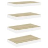 4-Piece Floating Oak and White Wall Shelves 15.7"x9.1"x1.5" MDF Display