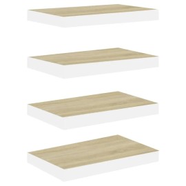 4-Piece Floating Oak and White Wall Shelves 15.7"x9.1"x1.5" MDF Display Unitscolor: White Color