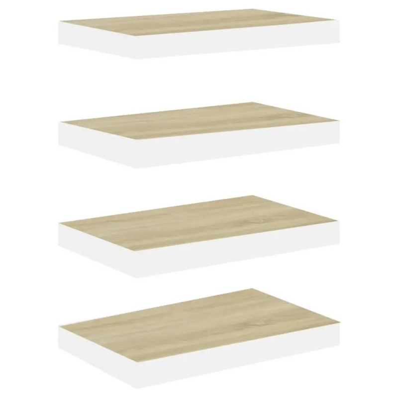 4-Piece Floating Oak and White Wall Shelves 15.7"x9.1"x1.5" MDF Display