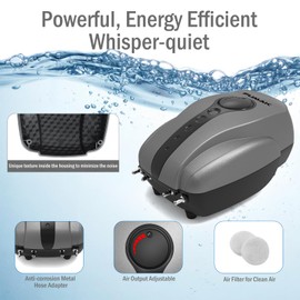 FUMAK All-in-One Pond Aerator for Outdoor Ponds up to 2000 Gallons, Flow Adjustable Pond Air Pump Aeration Kit with Airline Tubing Air Stones Check Valves