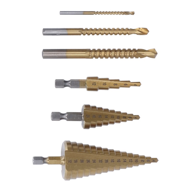 3Pcs Step Drill Bit Hex Shank Straight Grooved HSS Ti