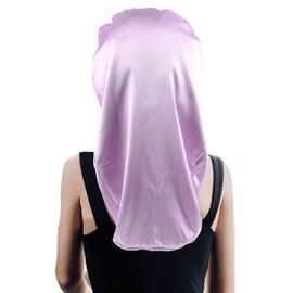 Geatremy Braids Long Silky Satin Bonnet Double Layer Sleep Satin Cap Bonnet for Curly, Long Hair Sleeping Bonnet for Kids Girls Purple/Silver Gray