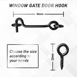 TERF® High Quality Cabin Hook and Eye Black 50mm (2 inch) Gate Door Lock Latch Hook Eye For Window Slide Barn Bathroom Toilet Cabinet Cupboard Shed Gate Door Latch and Multi Purpose Use - Pack of 10