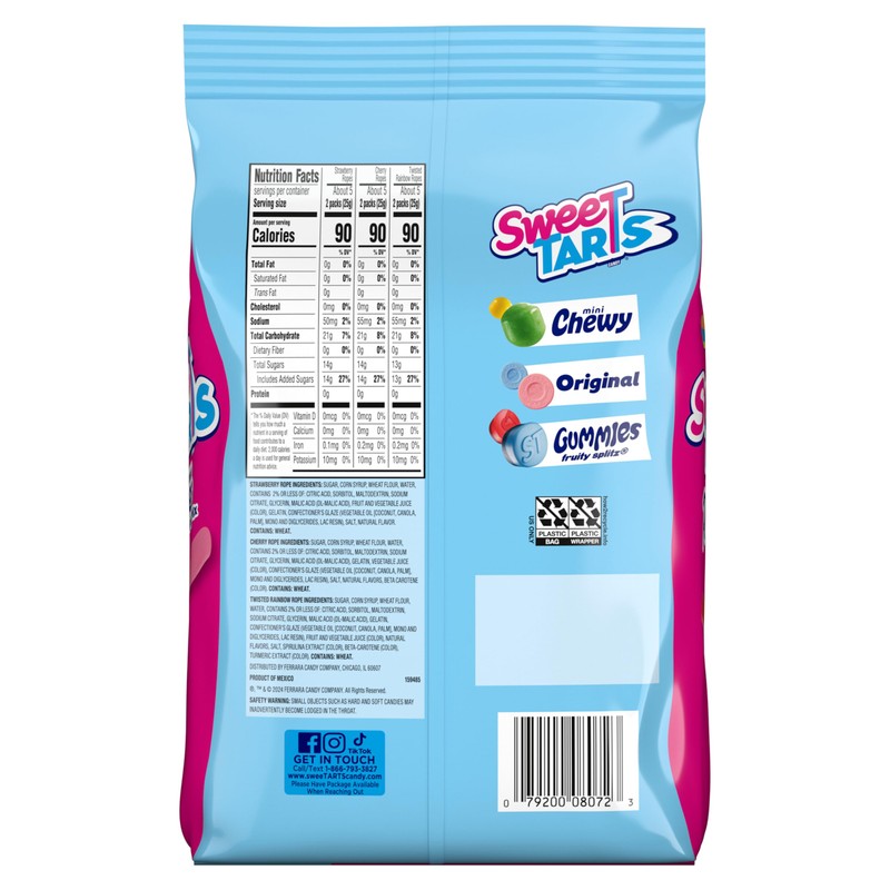 SweeTARTS Ropes Candy, Variety Mix, Cherry Punch, Twisted Rainbow Punch,