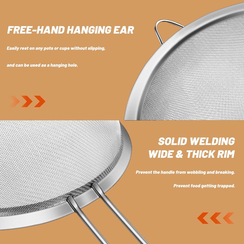 Billord Fine Mesh Strainer - Set of 4 Food Colanders,