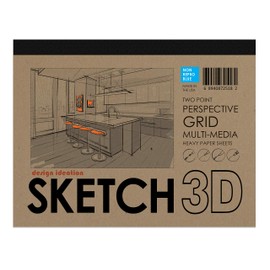 Design Ideation Sketch 3D Perspective Grid Paper Pad. Multi-Media Paper pad for Pencil, Ink, Marker and Watercolor Paints. Great for Art, Design and Education. Two Point Perspective Grid. (Blue Grid)
