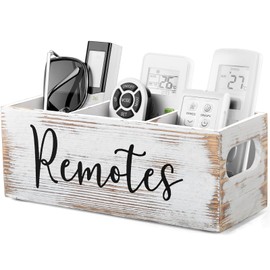 DRASTAR Remote Control Holder, Retro White TV Remote Holder, Remote Holder with 3 Slots, TV Temote Caddy for Table, Remote Organizer for Home Theater Accessories