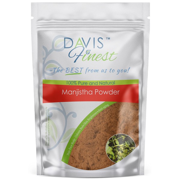 Davis Finest Manjistha Powder for Hair & Skin, Rubia Cordifolia Natural Hair Treatment Hair Colour Red Colour Conditioner - Moisture, Firming, Brightening Natural Cosmetics Face Mask Beauty 100 g