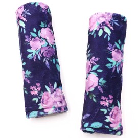 Baby Car Seat Belt Covers, Purple Flower Car Seat Strap Covers for Boys Girls, Fleece Stroller Strap Cover for Kids, Soft Car Seat Neck Cover, Newborn Car Seat Straps Shoulder Protectors, 2 Pack,