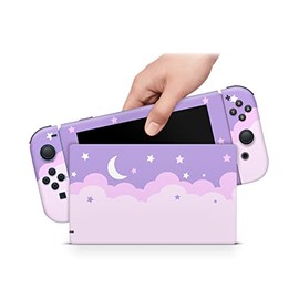 ZOOMHITSKINS Compatible with Switch Skin Cover Cloud Pastels Moon Star Purple Cute Kawaii Anime Vinyl Decal Sticker Wrap, Made in The USA