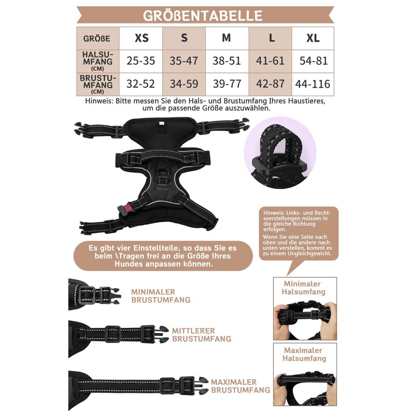 BaoCheng Anti-Pull Dog Harness, Small/Medium/Large Dogs, Breathable Mesh, Easy to
