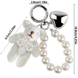 White Bear Plush Keychain,Fluffy Cute Keychain Pearl Pendant Key Chains for Car Keys,Heart Key Rings Stuffed Animal Keychain Cute Keychains Bag Charms Keychain Accessories for Backpack Charms Handbag