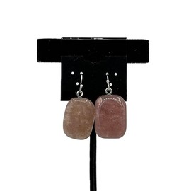 Natural Strawberry Quartz Gemstone Tumbled Rectangle Sterling Silver Earrings