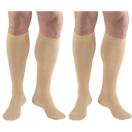 Truform Short Length Surgical Stockings, 18 mmHg Compression for Men and Women, Reduced Length, Closed Toe, Beige, Short Length, Small (2 Pairs)