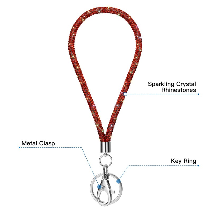 Soleebee Card Holder Bracelets, Bling Rhinestone Lanyard with Key Ring,