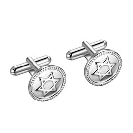 Beautlace Mens Star of David Cufflinks Silver Plated Round Hexagon Stars Shirt Cuff Links for Father Men KC0004W